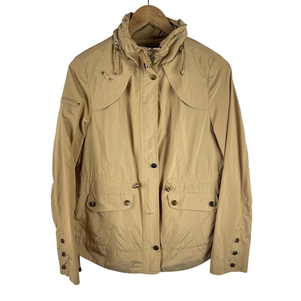Cole Haan Nougat Tan Lightweight Rain Jacket Packable Hood Utility Womens Medium